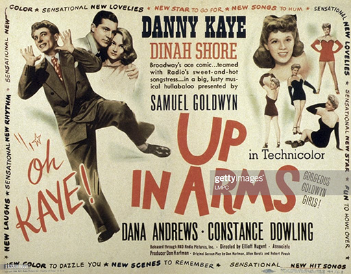 Up In Arms, poster, US poster, from left: Danny Kaye, Dana Andrews, Constance Dowling, Dinah Shore, 1944. (Photo by LMPC via Getty Images)