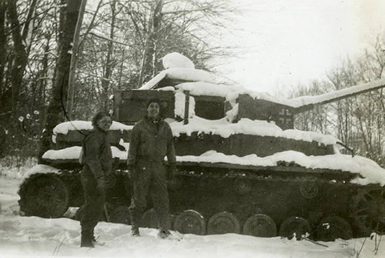 F-27-082-Epinal II-Rene+Josephine Burnett with German Tank in snow copy